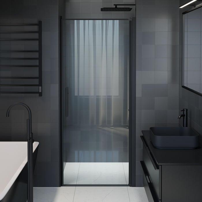 Vänern Niche Shower Door, black Profile, Clear Glass