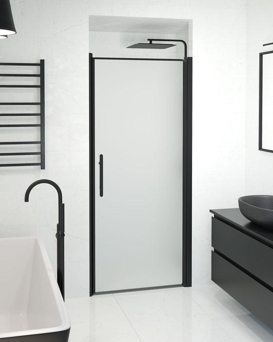 Vänern Niche Shower Door, black Profile, matt Glass