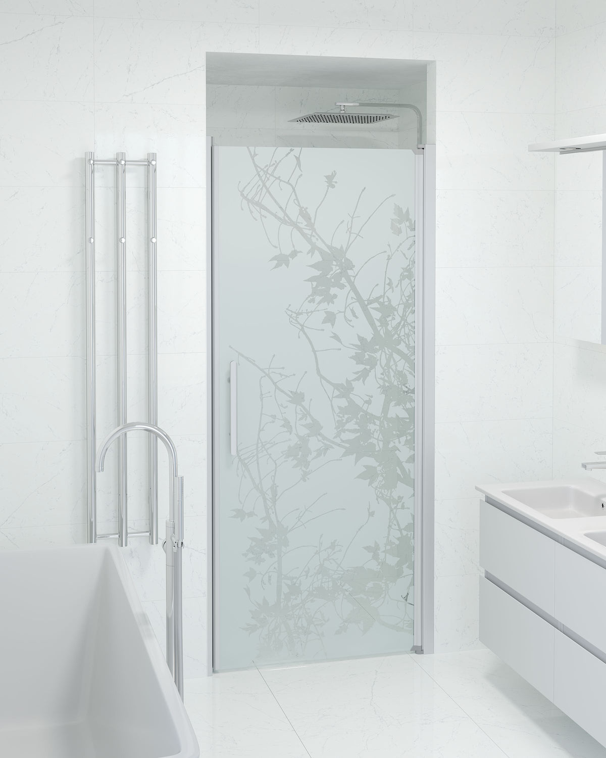 Vänern Niche Shower Door, Brushed Aluminium Profile, Decor Glass