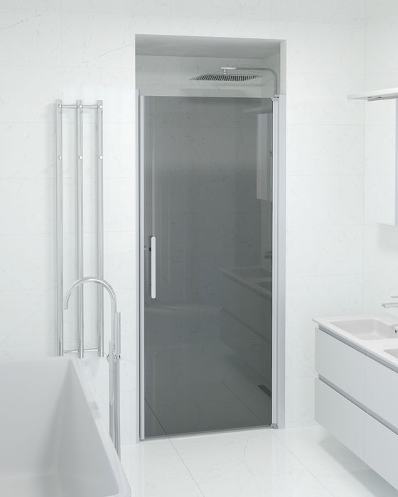 Vänern Niche Shower Door, Brushed Aluminium Profile, Dark Tinted Glass