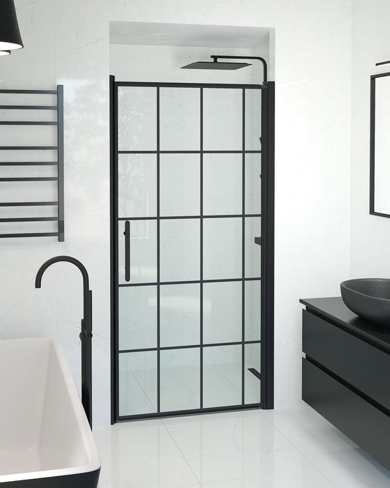 Vänern Niche Shower Door, black Profile, black Framed Glass