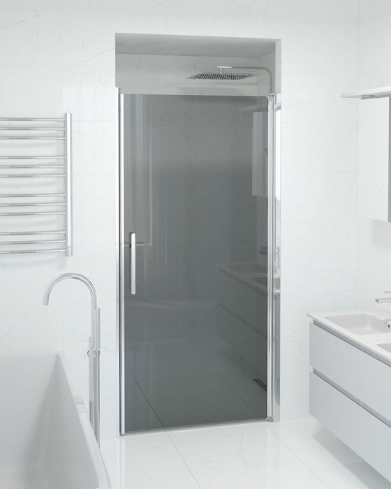 Vänern Niche Shower Door, Chrome Profile, Dark Tinted Glass