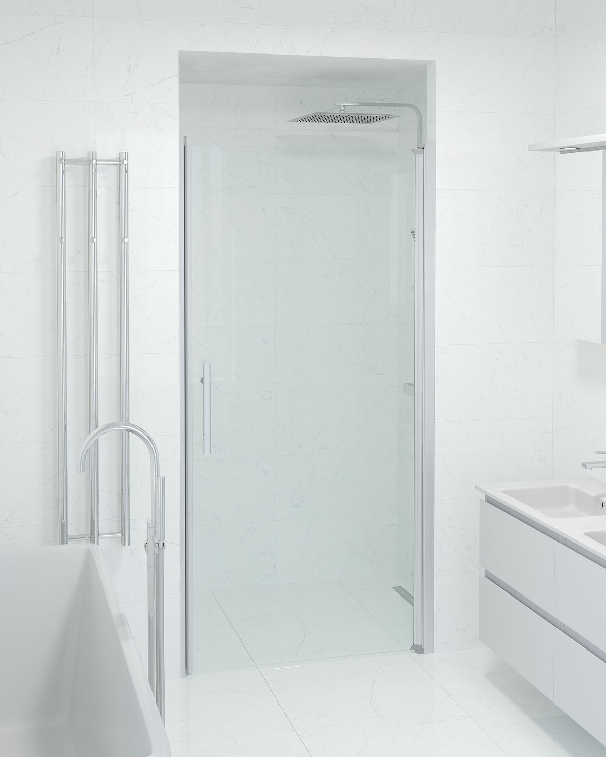 Vänern Shower Door For Shower Niche, Brushed Aluminium Profile, Clear Glass