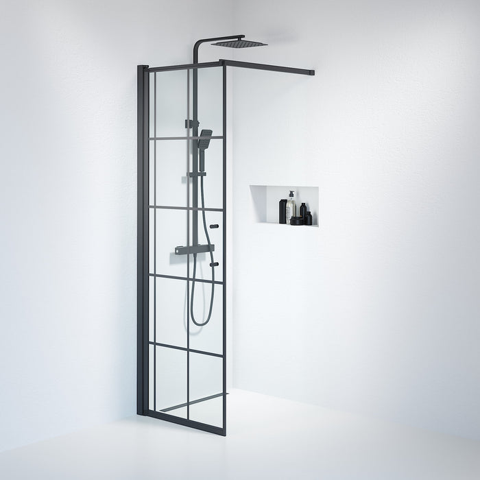 Vänern Shower Wall, black Profile, black Framed Glass