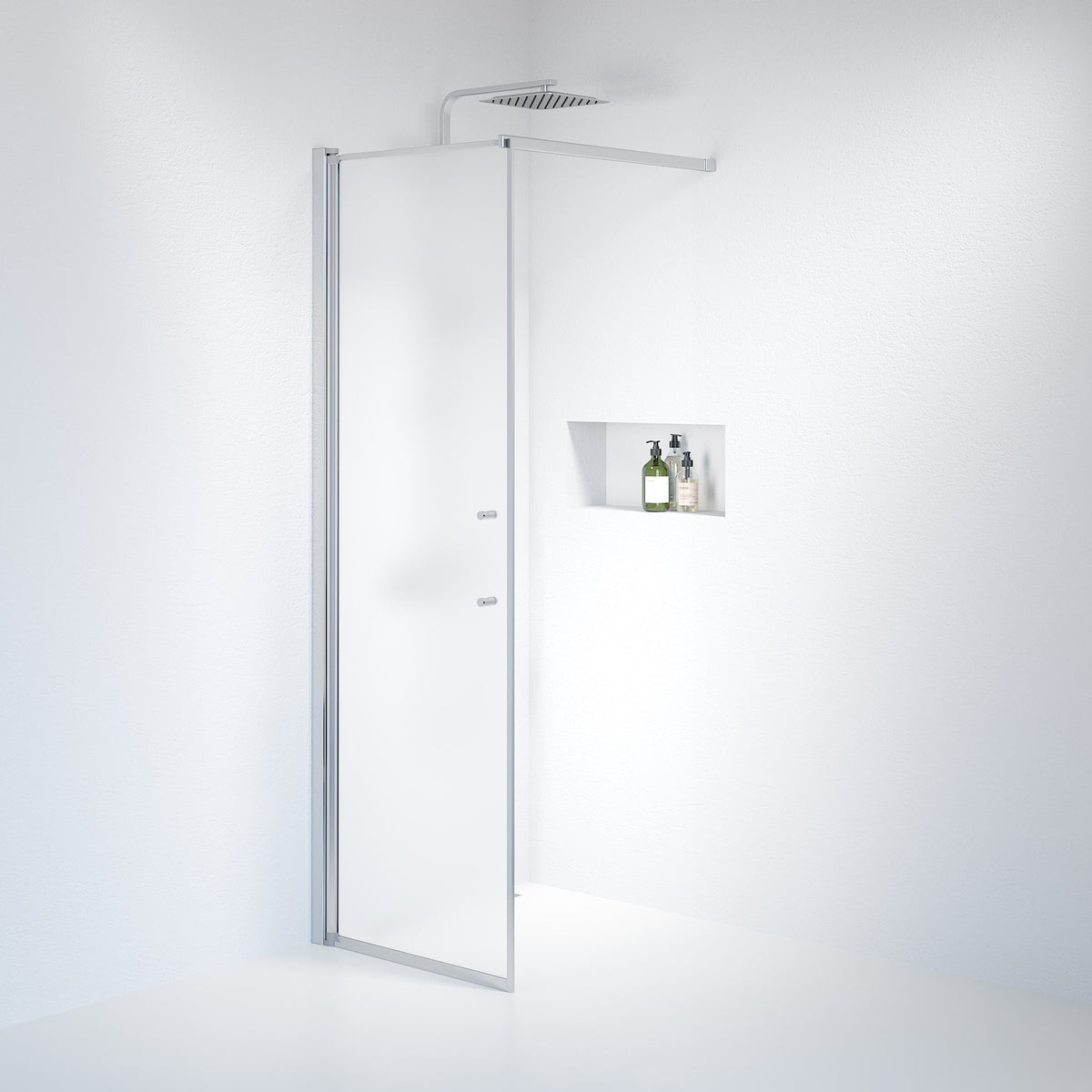 Vänern Shower Wall, Chrome Profile, matt Glass