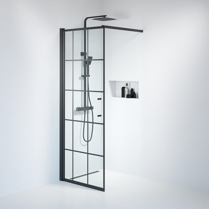 Vänern Shower Wall, black Profile, black Framed Glass