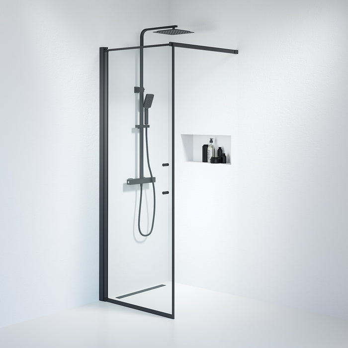 Vänern Shower Wall, black Profile, Clear Glass