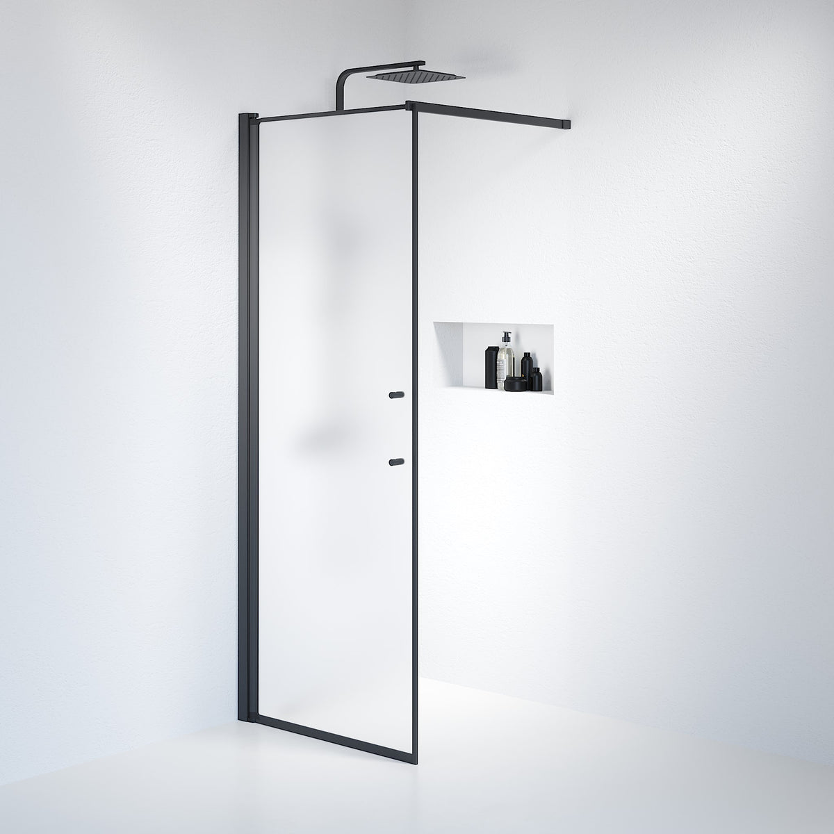 Vänern Shower Wall, black Profile, matt Glass