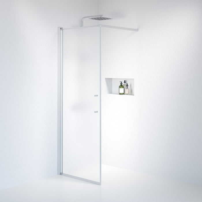 Vänern Shower Wall, Brushed Aluminium Profile, matt Glass