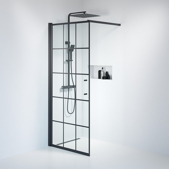 Vänern Shower Wall, black Profile, black Framed Glass