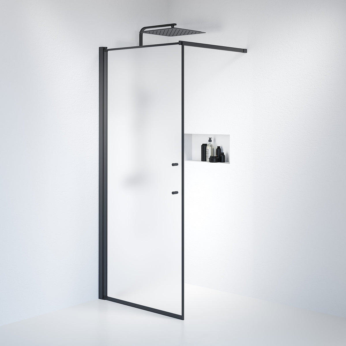 Vänern Shower Wall, black Profile, matt Glass