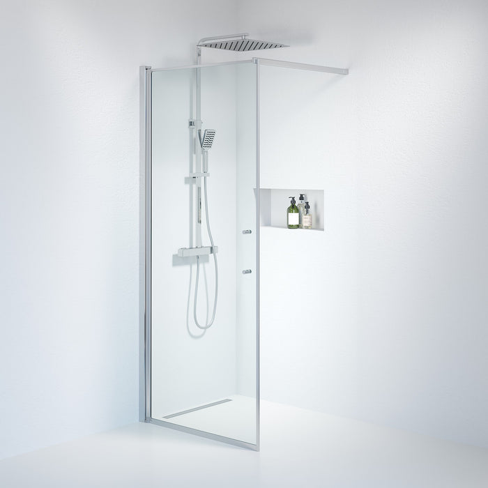 Vänern Shower Wall, Chrome Profile, Clear Glass