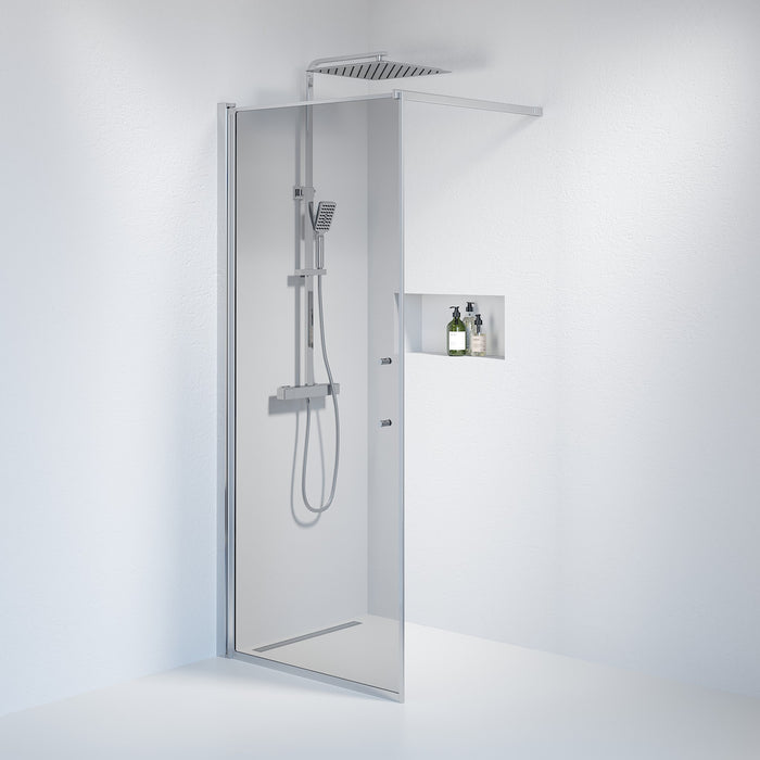 Vänern Shower Wall, Chrome Profile, Dark Tinted Glass