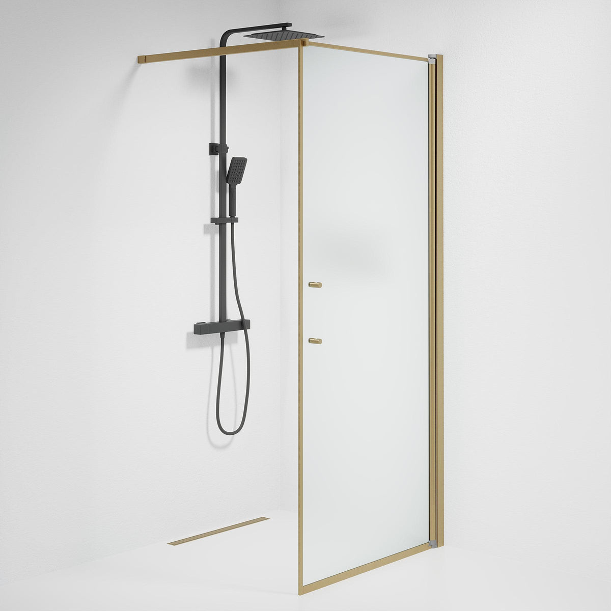 Vänern Shower Wall, Bronze Profile, matt Glass