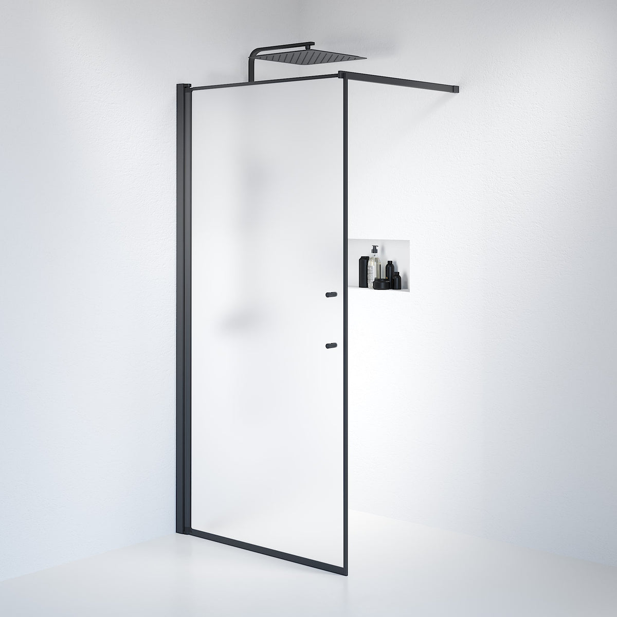 Vänern Shower Wall, black Profile, matt Glass