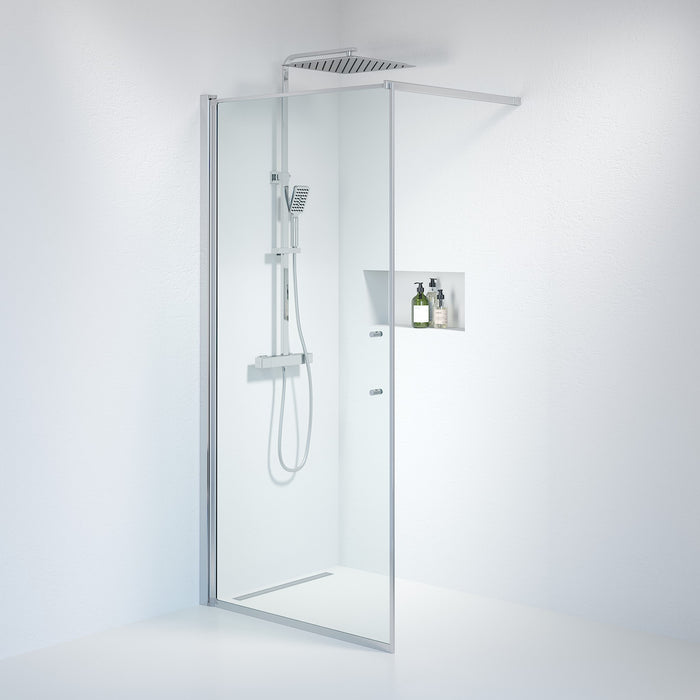 Vänern Shower Wall, Chrome Profile, Clear Glass