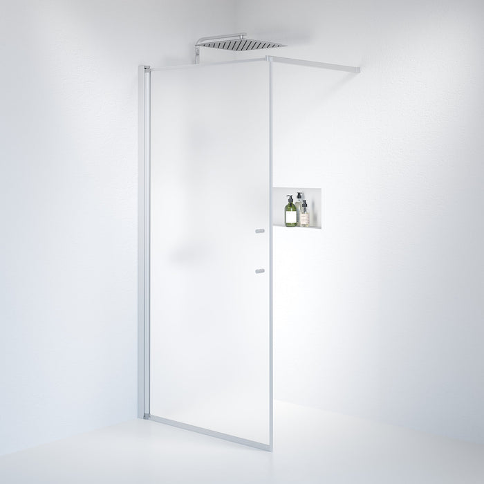 Vänern Shower Wall, Brushed Aluminium Profile, matt Glass