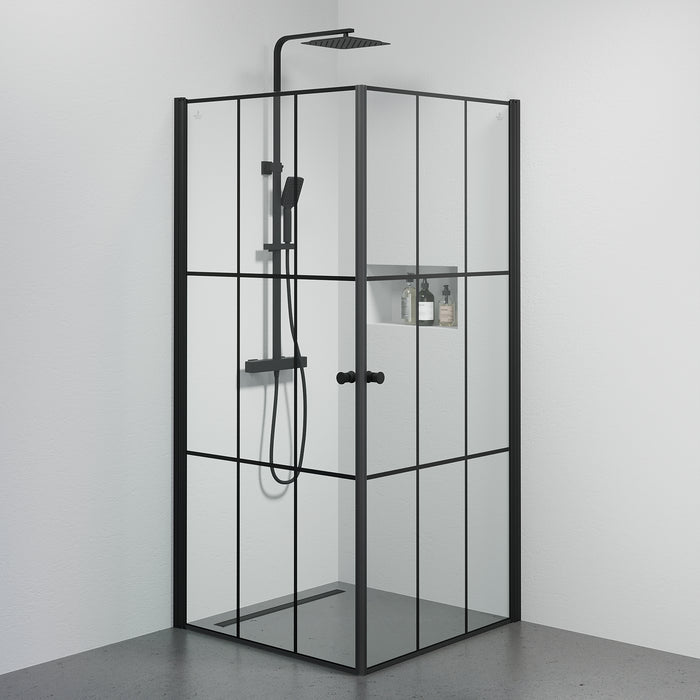 Tulsa Shower Enclosure, Square, Black Framed Glass, Black Profile