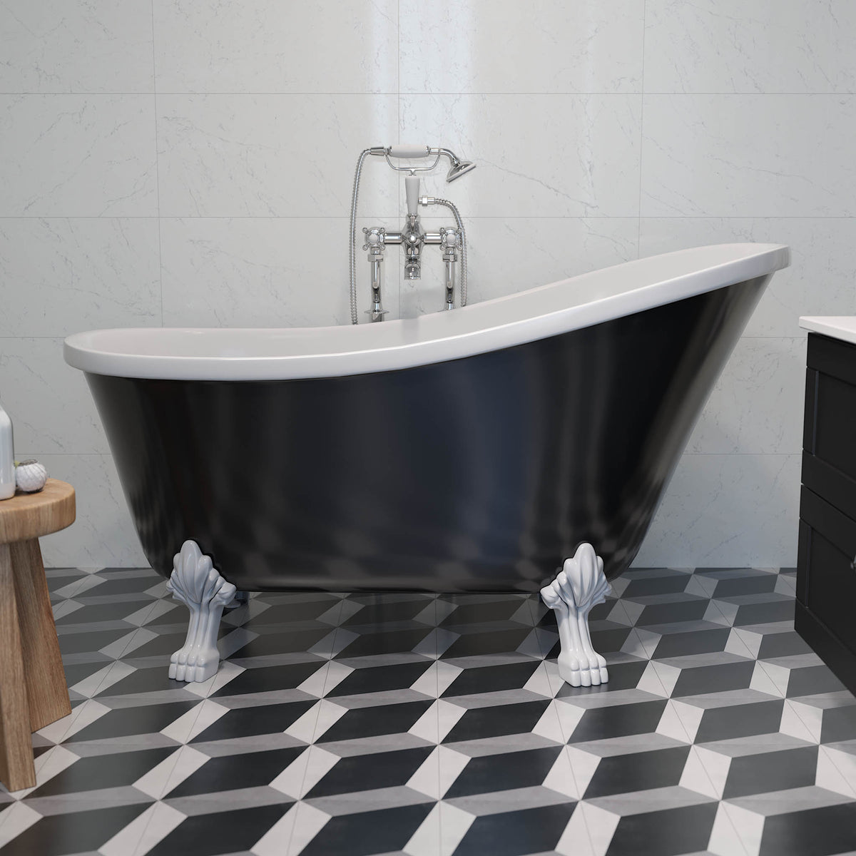 Svinkløv Bathtub 160 cm with Lion Feet, black gloss