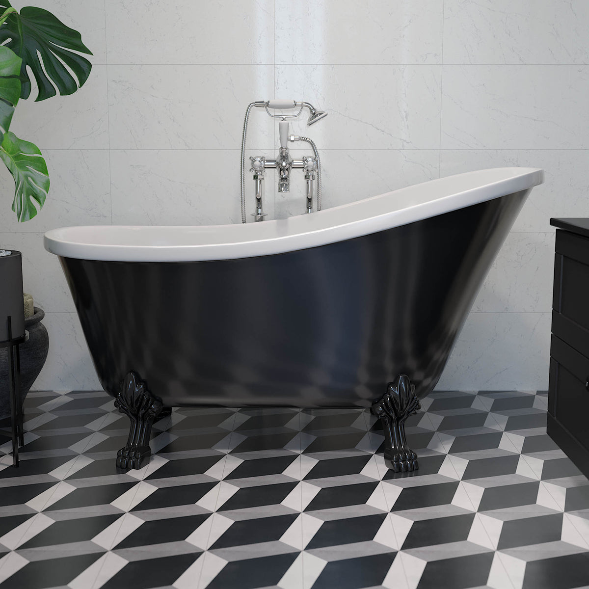 Svinkløv Bathtub 150 cm with Lion Feet, black gloss