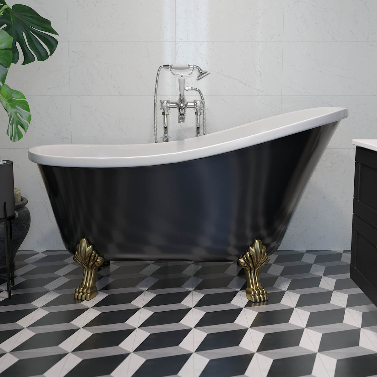 Svinkløv Bathtub 160 cm with Lion Feet, black gloss