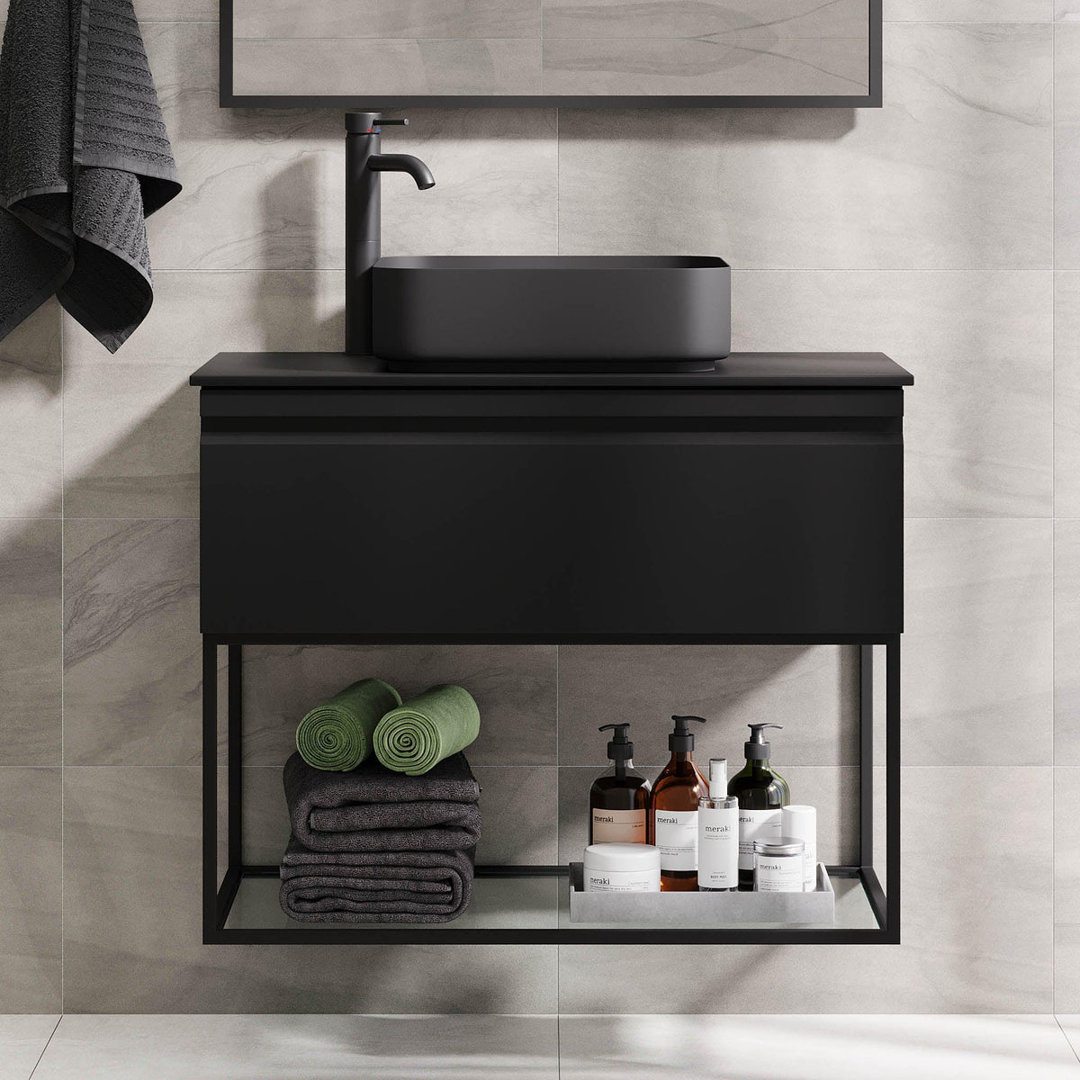 Kvalsund Compact Bathroom Furniture, Matte Black