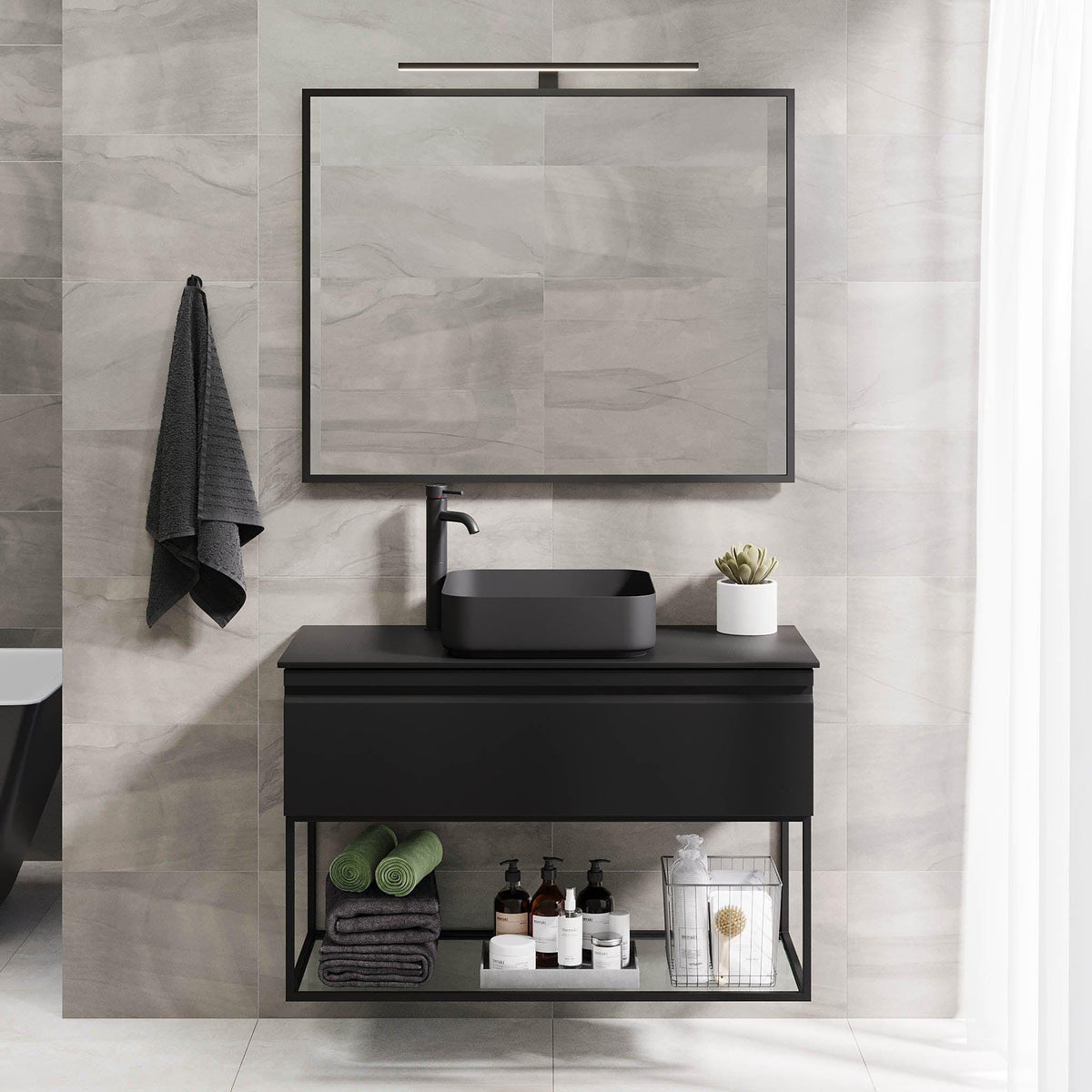 Kvalsund Compact Bathroom Furniture, matt black