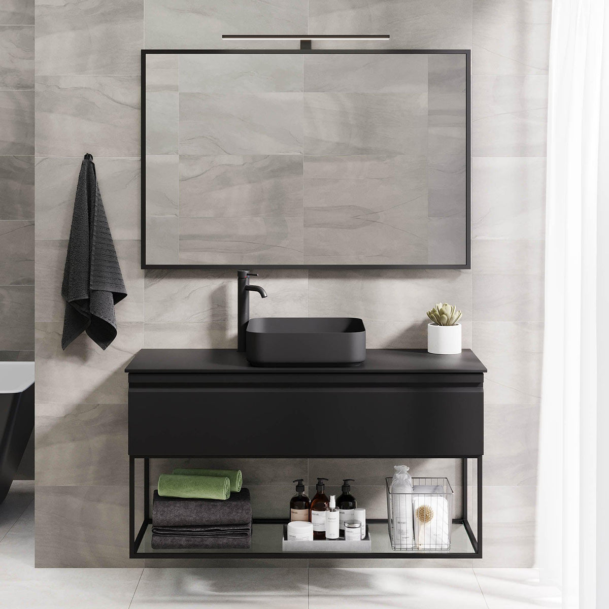 Kvalsund Compact Bathroom Furniture, Matte Black