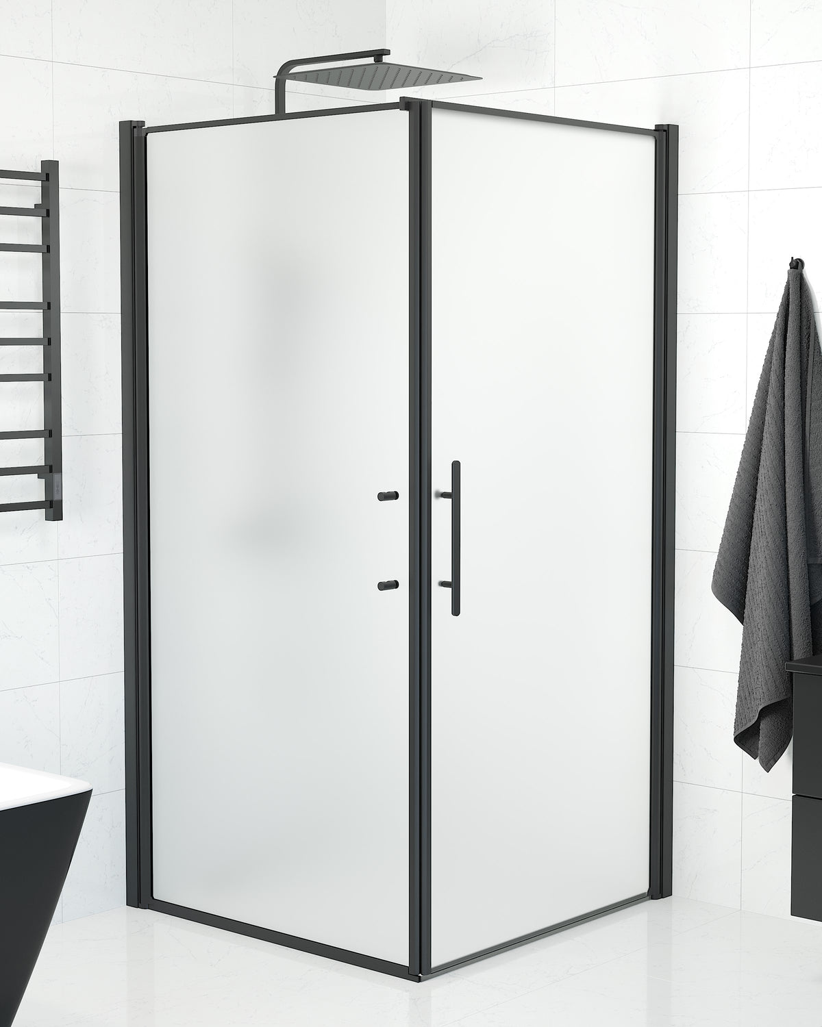 Vänern Shower Enclosure, Wall + Door, black Profile, matt Glass