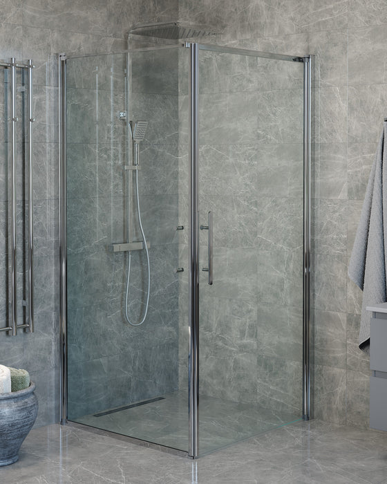 Vänern Shower Enclosure, Wall + Door, Chrome Profile, Clear Glass