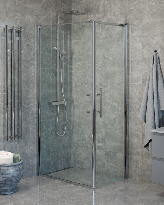 Vänern Shower Enclosure, Wall + Door, Chrome Profile, Clear Glass