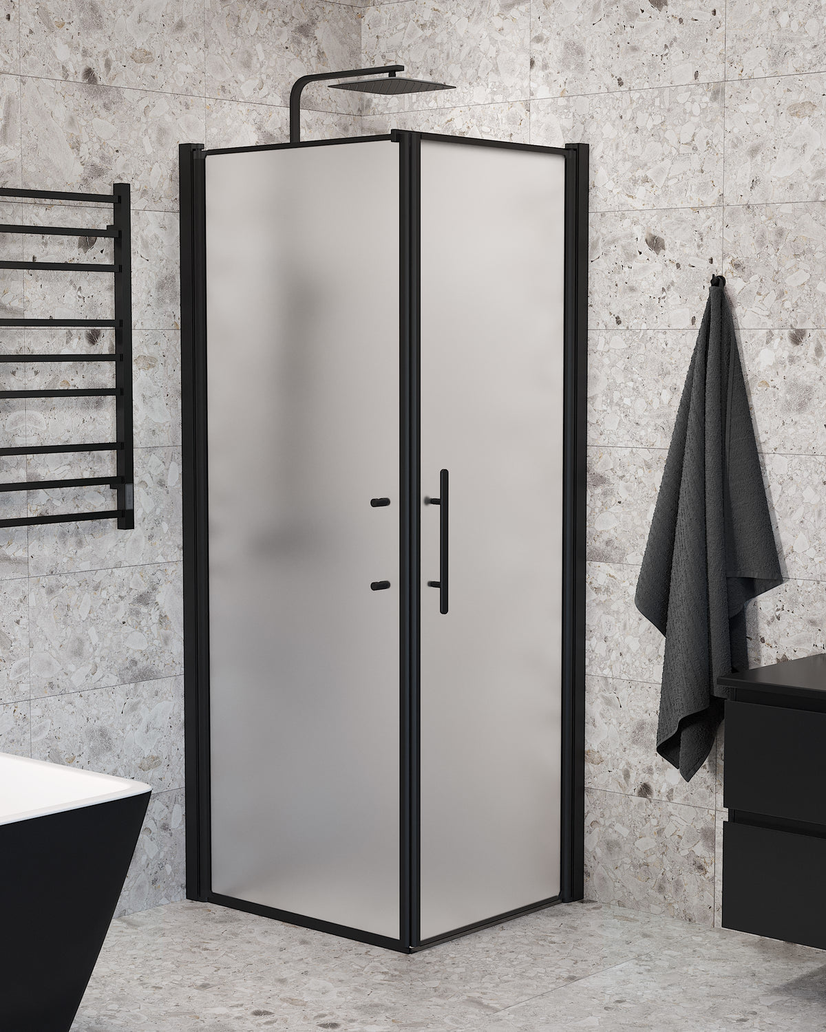 Vänern Shower Enclosure, Wall + Door, black Profile, matt Glass