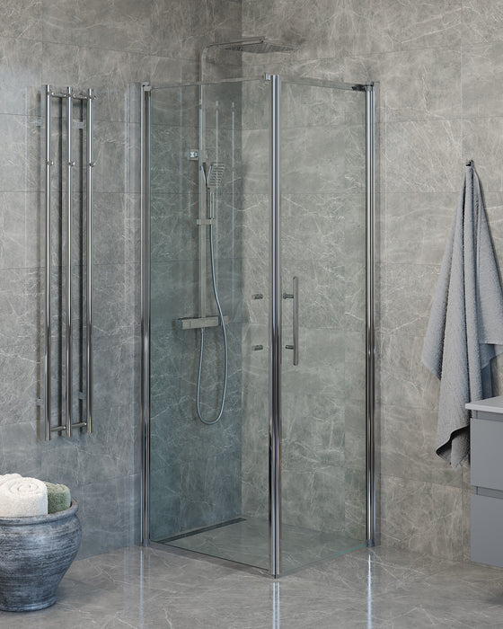 Vänern Shower Enclosure, Wall + Door, Chrome Profile, Clear Glass