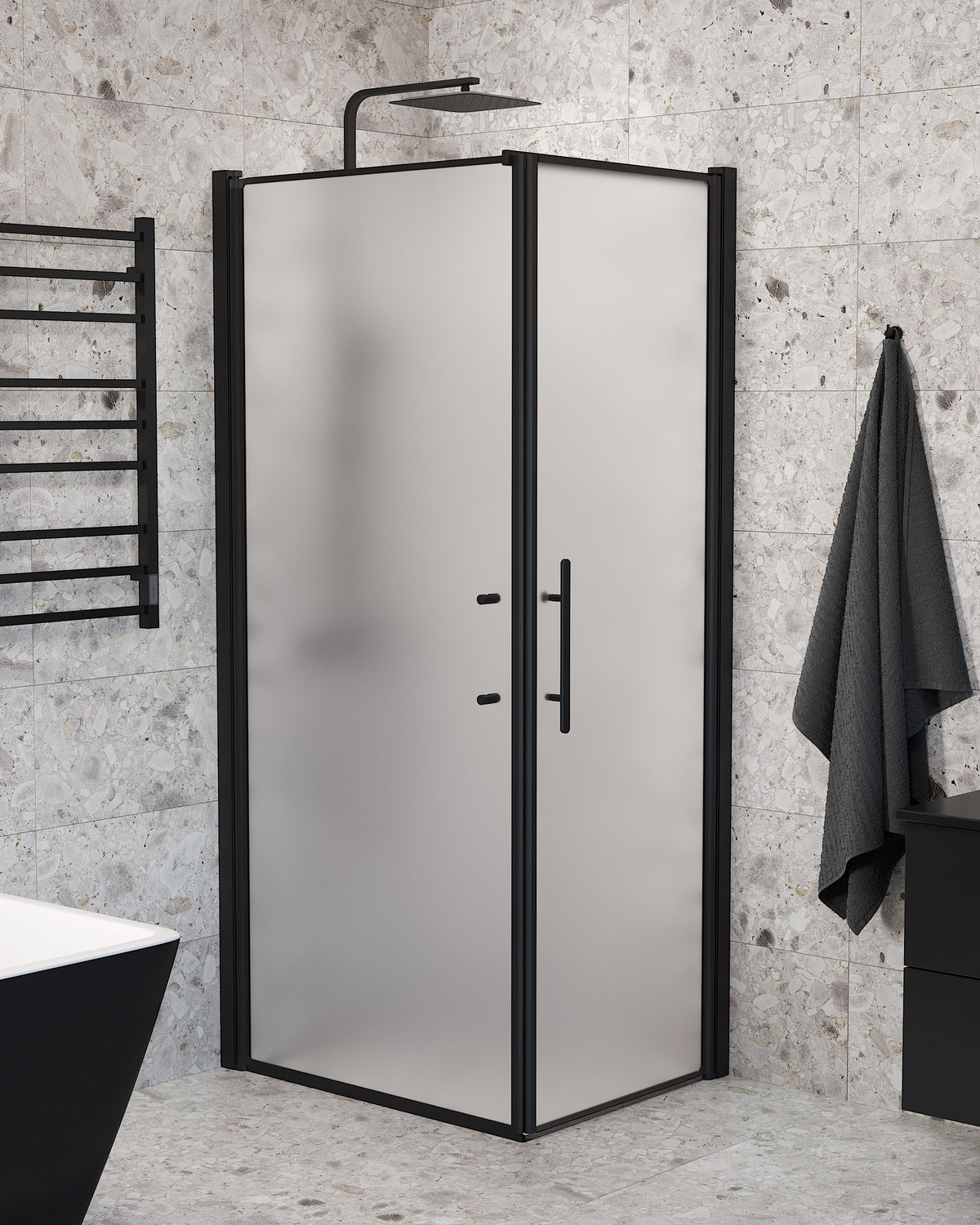 Vänern Shower Enclosure, Wall + Door, black Profile, matt Glass