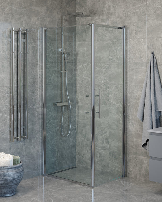 Vänern Shower Enclosure, Wall + Door, Chrome Profile, Clear Glass