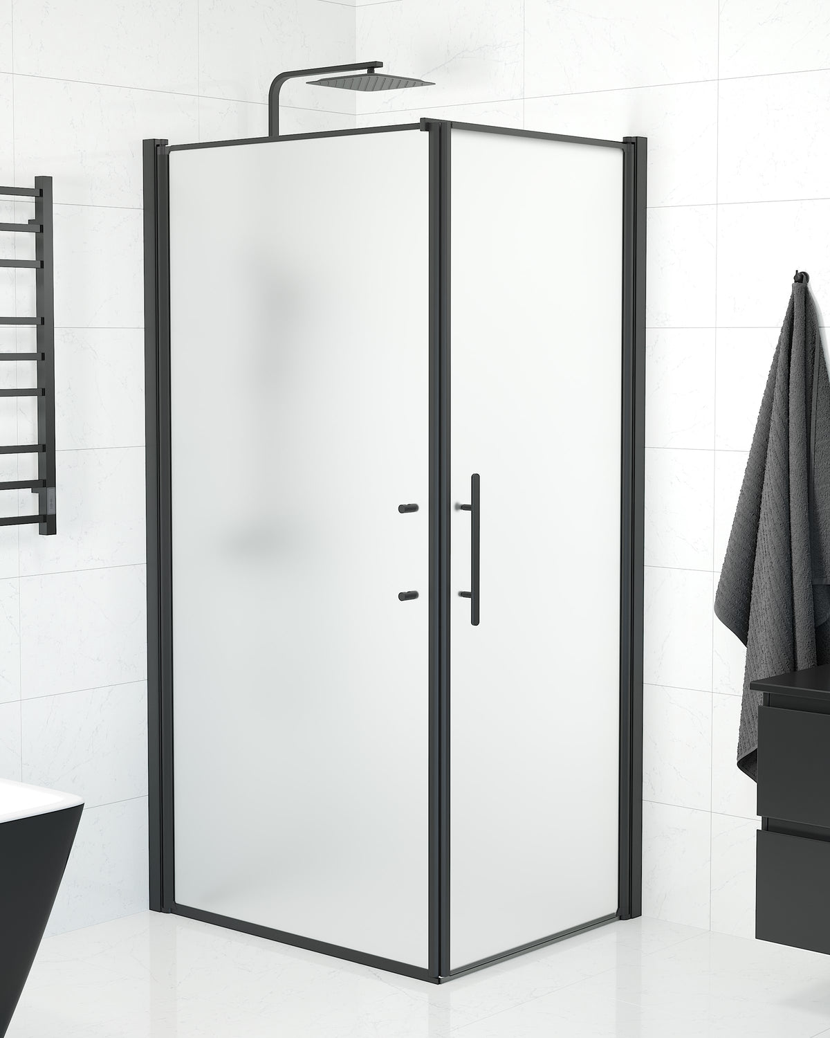 Vänern Shower Enclosure, Wall + Door, black Profile, matt Glass