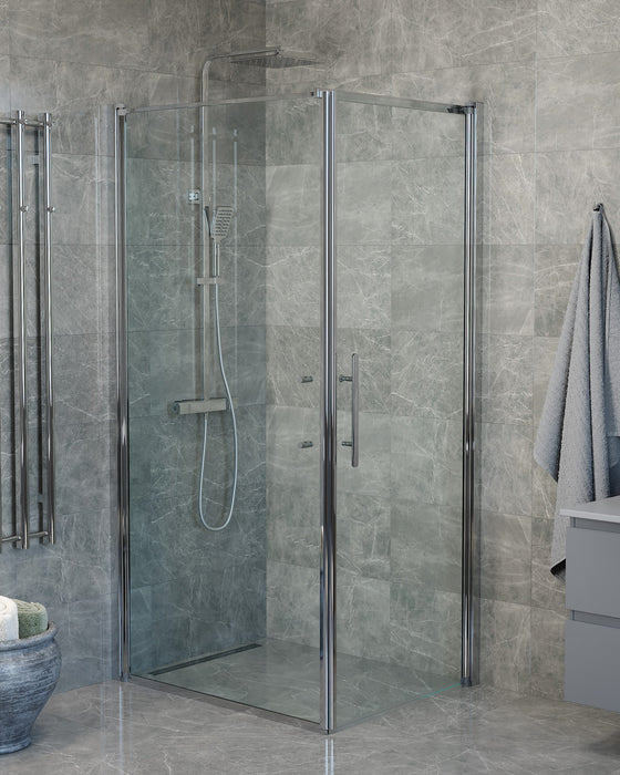 Vänern Shower Enclosure, Wall + Door, Chrome Profile, Clear Glass