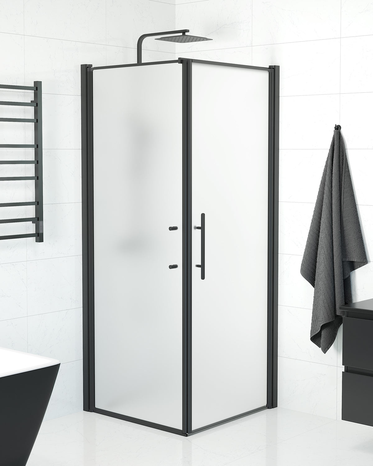 Vänern Shower Enclosure, Wall + Door, black Profile, matt Glass