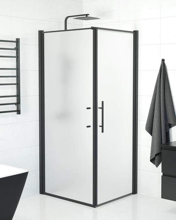 Vänern Shower Enclosure, Wall + Door, black Profile, matt Glass