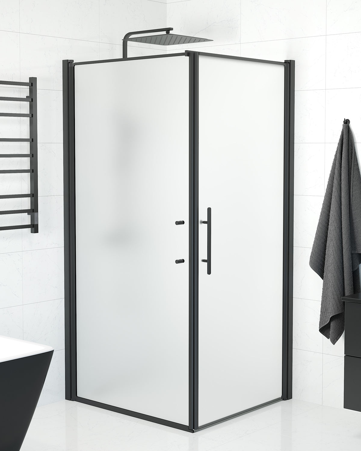 Vänern Shower Enclosure, Wall + Door, black Profile, matt Glass