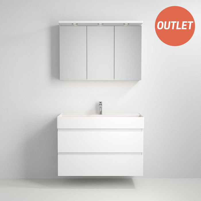 Fjäll LED Mirror Cabinet with Square Top Panel, Matte White