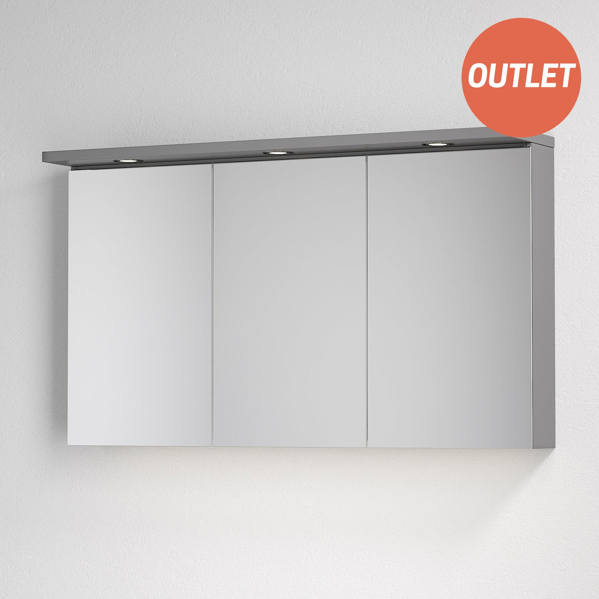 Fjäll LED Mirror Cabinet with Square Top Panel, Matte Grey