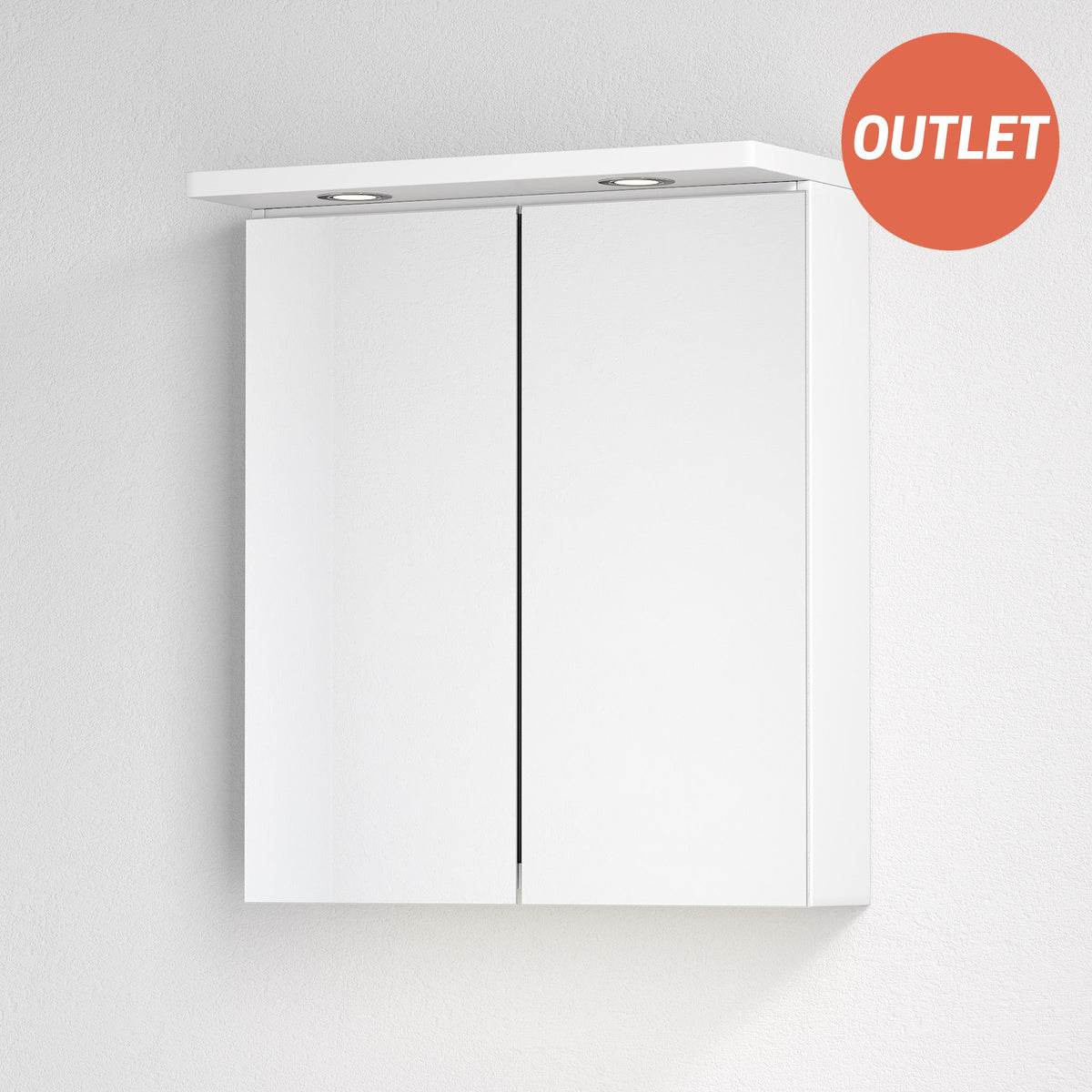 Fjäll LED Mirror Cabinet with Square Top Panel, Matte White