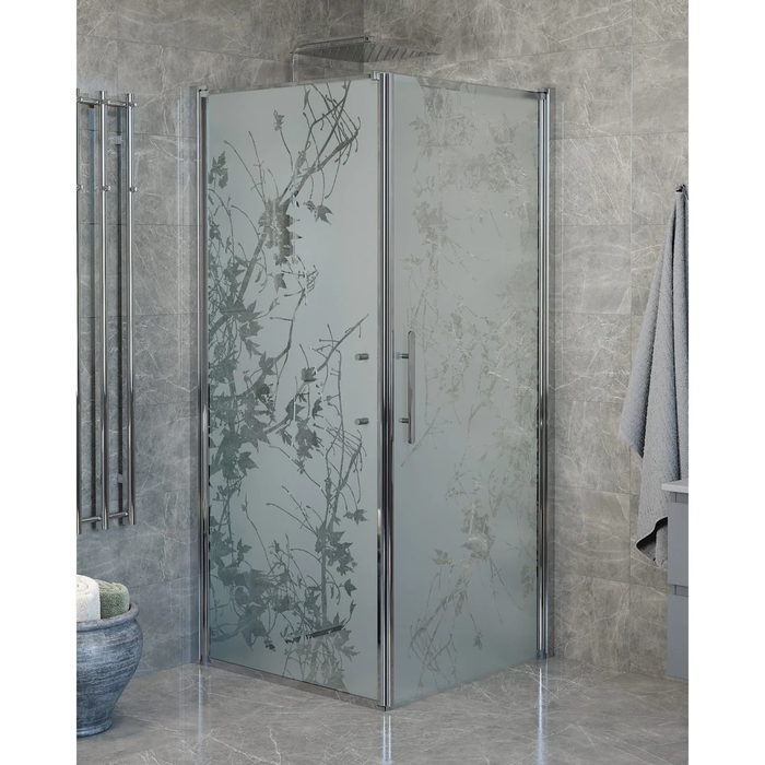 Fjäll Shower Enclosure, Wall + Door, Chrome Profile, Decor Glass