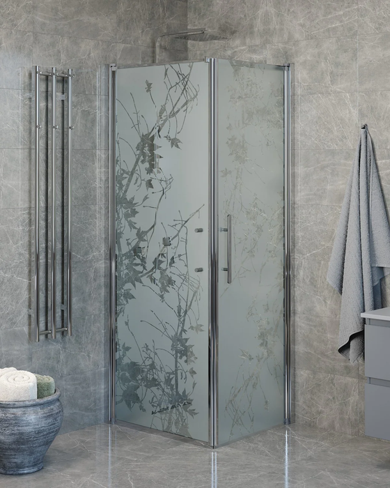 Vänern Shower Enclosure, Wall + Door, Chrome Profile, Decor Glass