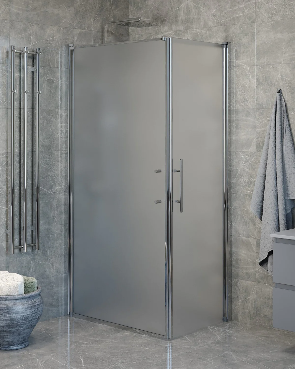 Vänern Shower Enclosure, Wall + Door, Chrome Profile, matt Glass